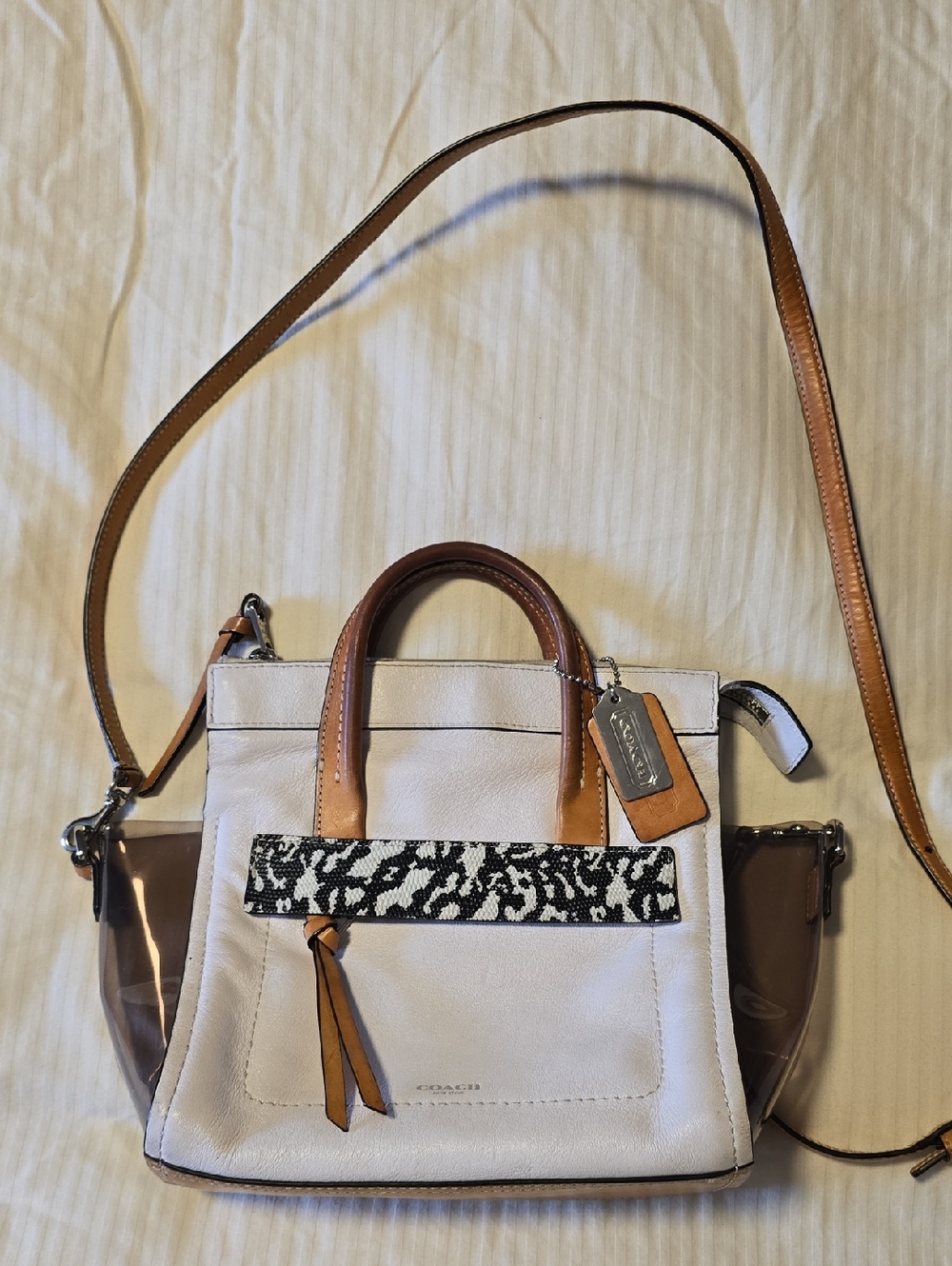 Coach BLEEKER Mini RileyLeather Satchel with Black-and-White Animal Print Accent